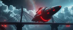 dark bridge space station holding huge round space ship, portrait of inter-galatic handsome power broker , the first nation, witchcraft, cyberpunk village, sci-fi, strange chrome vessels, volume light from stars through clouds, goa trance poster