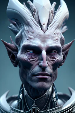 A photo realistic portrait of a stunning humanoid Alien prince, who is incredibly sad, 8k, 3d with depth of field hyper realistic