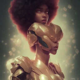 black super hero girl, green eyes, afro | very very anime!!!, fine - face, red afro, realistic shaded perfect face, fine details. anime. realistic shaded lighting poster by ilya kuvshinov katsuhiro otomo ghost - in - the - shell, magali villeneuve, artgerm, jeremy lipkin and michael garmash and rob rey