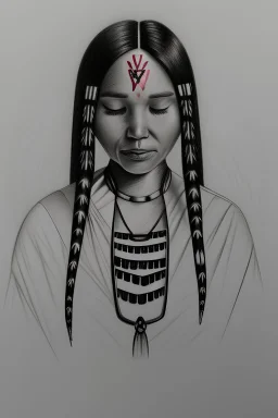 Indigenous woman praying pencil drawing