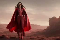 Wanda Maximoff, feiticeira escarlate usando traje vermelho de vestido, destruindo a realidade, governando o mundo, destruição, 4k render, dramático, cinematográfico, poderes destruindo tudo, expressão brava