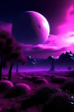sur une planète inconnue, le ciel est violet, les plantes sont mystérieuse