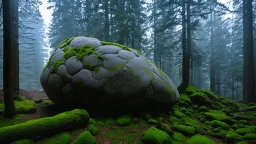 Large boulder in a clearing in the forest