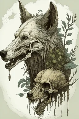 cannabalistic wendigo with a wolf skull