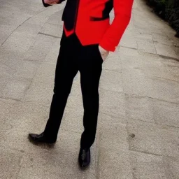 Hot anime male red and black vest and suit