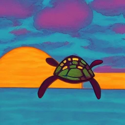 cartoon turtle and sunset