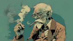Old man smoking comic style