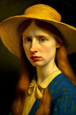 Portrait of a 1900 era, 20 year old beautiful women, by Van Gogh with a rustic look