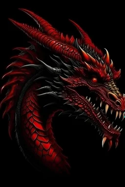 Red color unrealistic dragon head art, childish, not detailed, black background,