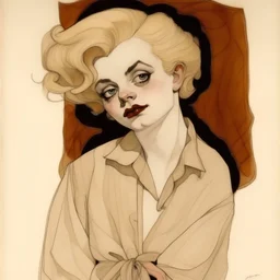 A girl who looks like jean harlow and marilyn monroe, in the style of egon Schiele