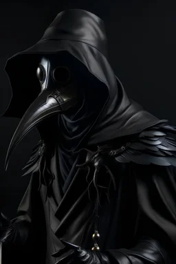 Dark angel Spectral plague doctor knight with cloak in black armor and cool plague mask