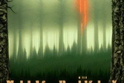 "Twin Peaks" movie poster, woods, mist, mountain, by david lynch, hotel, red and green