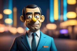 Mr. Bean as homer simpson character in the style of tron movies , bokeh like f/0.8, tilt-shift lens 8k, high detail, smooth render, down-light, unreal engine, prize winning