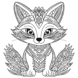 mandala baby fox, happy, cute animals, full view, realistic, coloring page, only draw lines, coloring book, clean line art, –no sketch, color, –ar 3:4, white background, minimalistic black lines, minimal black color, low level black colors, coloring page, avoid thick black colors, thin black line art, avoid colors, perfect shape, perfect clear lines,