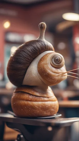 portrait of man snail with rocker hair chilling at the barber shop,bokeh like f/0.8, tilt-shift lens 8k, high detail, smooth render, down-light, unreal engine, prize winning