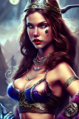 viking milf, brunett long hair, warrior princess, nacht, große oberweite, corsage, necklace, fantasy art