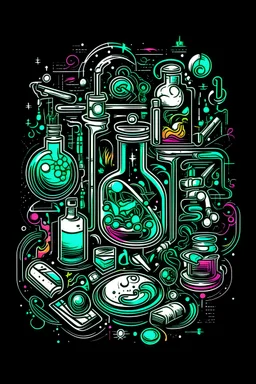 print a T-shirt for the MIPT laboratory, which deals with structural biology. you can depict proteins: membrane, fluorescent. use the doodle style