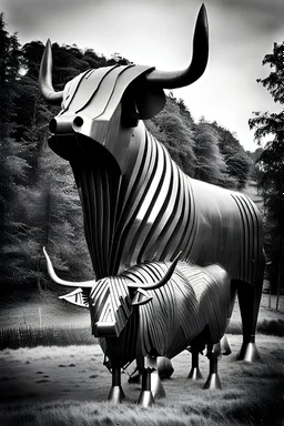 Giant highland cow made of metal