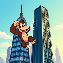 vector Cartoon Donkey Kong gluing two skyscrapers together