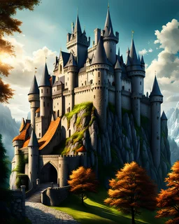 Art illustration Beautiful imposing medieval castle majestic ultra hyper detailed validity 12k maximalista