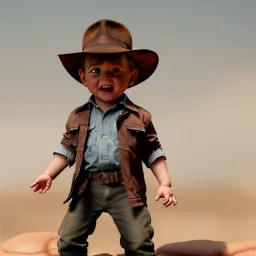 Indiana Jones toddler, full body, whip, dramatic lighting, hyper realistic