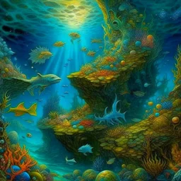 .A vast underwater world with luminescent creatures and coral castlesperfect anatomy, fantasy, vibrant digital art professional award winning masterpiece, oil on canvas Atmospheric extremely detailed Josephine Wall