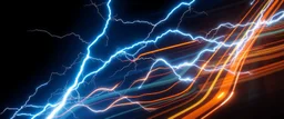 lightning and electricity streaming across composition left to right, behind is a bunch of stripes inspired by modern wrap graphics to convey speed