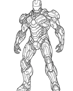 Avengers iron man, coloring page, no leaves, full body (((((white background))))), only use an outline., real style, line art, white color, clean line art, white background, Sketch style