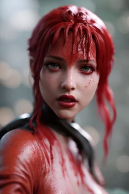 Photoreal gorgeous shot of a goth female, darkred slime, 8k, high detail, smooth render, unreal engine 5, cinema 4d, HDR, dust effect, vivid colors