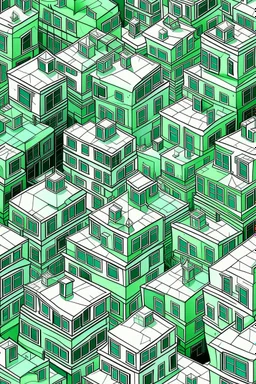 A mint colored town made of harmonicas painted by MC Escher