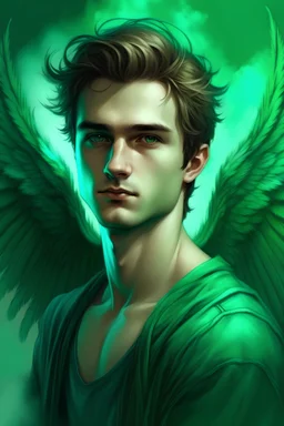 portrait of a male angel green colours