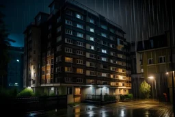 big apartment at night during rain