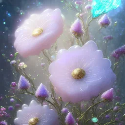 one big crystal subtle flower in a galactic ambiance with a beautiful fairy, transparent petals, delicate colors, in the foreground, full of details, smooth，soft light atmosphere, light effect，vaporwave colorful, concept art, smooth, extremely sharp detail, finely tuned detail, ultra high definition, 8 k, unreal engine 5, ultra sharp focus