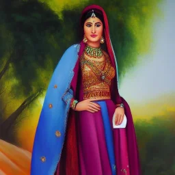 Full body portrait, painting, medium shot lady afghan art