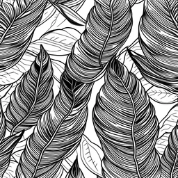 seamless dynamic smal banana leafs wallpaper pattern drawing in vector lines and same line weight. black lines