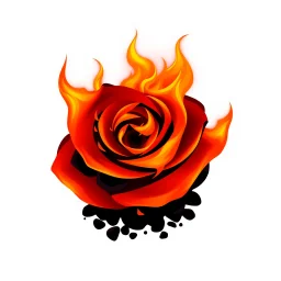 a fire pit with dark embers and the flames spiral outward like petals to make the shape of a rose flower(red) , black and red Vector on white background