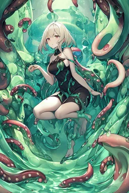 Slime, women with tentacles, feet point view,