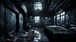 Hogyan is érthetné a második emeleti lakó a földszinten élő nyomorúságát? high contrast, detailed, thriller, deep dark colors, gloomy, cinematic