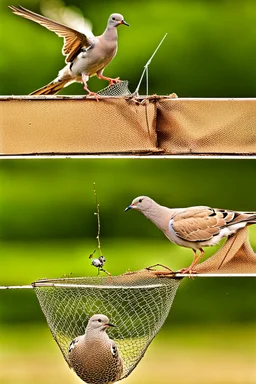 bird catcher nearby was about to throw his net over the dove hoping to trap it. An ant saw him and guessed what he was about to do