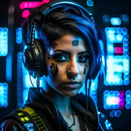 Portrait of Monaliza in cyber punk theme