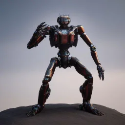 Mecha with metal spider legs his hands are machine guns. Driver is animal