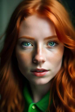 make the face of a redhaired girl around 30 years, long hair, green eyes