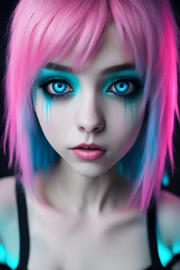 Cute sexy hot emo detailed large detailed eyes eyes with neon fluorescent colored eyes, think eyeliner, pink and turquoise,and blue, 8k, finely detailed, dark light, photo realistic, cute emo girl lingerieCute emo albino deteyes with neon fluorescent colored eyes pink and blue, 8k, finely detailed, dark light, photo realistic, cyberpunk cute emo girl , nightmare, insane graphics, perfect hot eyes crazy detail nightmare, insane graphics,,eyes crazy detail