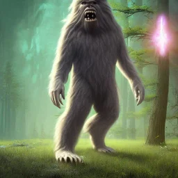 Highly detailed image of scary evil bigfoot Sasquatch with iridescent green astronaut space suit,missing helmet face shield,growling ferocious,dark,science fiction,alien horror,evil,scary intricate details, cinematic, 8k, ultrarealistic, unreal engine,1950s looking, in the style of HR Giger