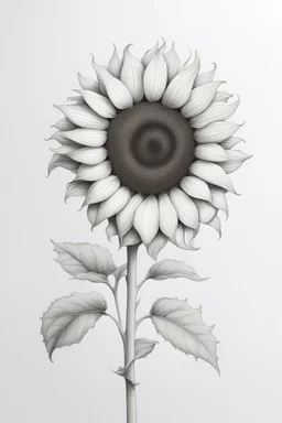 A Minimalist white ink pencil and white drawing of white a sunflower in a white background