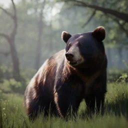 unreal 5, octane render,cinema4d, dynamic lighting, dramatic lighting, 4k, redshift render, highly detailed, hyper realistic,anthropomorphic black bear long