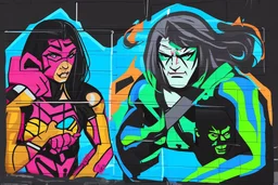 a wrestling graffiti mural wall cell shading style