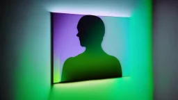 shadow made of different colors of a person looking for information on a large screen