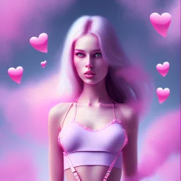 girl surrounded by pink mist and hearts