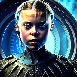  Greta Thunberg will smith in black panther suit, intense stare, dark forest, dynamic lighting, 8k, ultra detailed